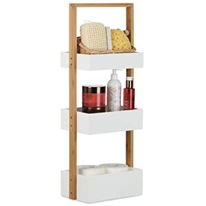 Relaxdays 3-Tier Shower Caddy, Tidy Organiser, Free Standing Shelves, HWD: 76 x 30 x 18.5cm, Wooden, White/Natural Relaxdays 3-Tier Shower Caddy, Tidy Organiser, Free Standing Shelves, HWD: 76 x 30 x 18.5cm, Wooden, White/Natural