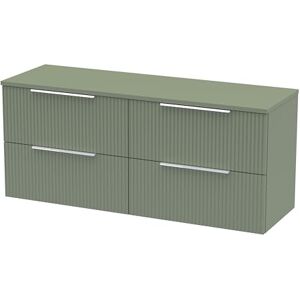 Hudson Reed DFF893W2 Fluted Modern Bathroom Wall Hung 4 Drawer Double Vanity Unit with Colour Matched Worktop, 1200mm, Satin Green Hudson Reed DFF893W2 Fluted Modern Bathroom Wall Hung 4 Drawer Double Vanity Unit with Colour Matched Worktop, 1200mm, Satin Green