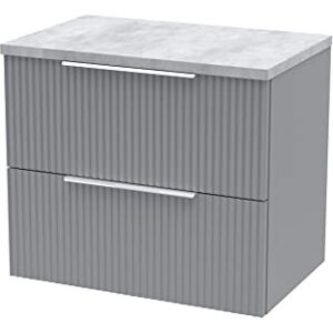 Hudson Reed DFF293LBG Fluted Modern Bathroom Wall Hung 2 Drawer Vanity Unit with Bellato Grey Laminate Worktop, 600mm, Satin Grey Hudson Reed DFF293LBG Fluted Modern Bathroom Wall Hung 2 Drawer Vanity Unit with Bellato Grey Laminate Worktop, 600mm, Satin Grey