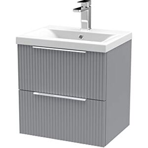 Hudson Reed DFF292A Fluted Modern Bathroom Wall Hung 2 Drawer Vanity Basin Unit with Mid-Edge Ceramic Basin, 500mm, Satin Grey Hudson Reed DFF292A Fluted Modern Bathroom Wall Hung 2 Drawer Vanity Basin Unit with Mid-Edge Ceramic Basin, 500mm, Satin Grey