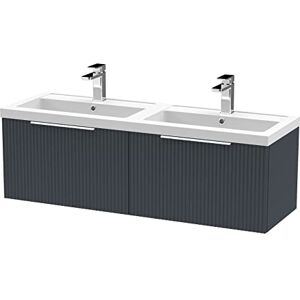 Hudson Reed DFF1494C Fluted Modern Bathroom Wall Hung 2 Drawer Double Vanity Basin Unit with Twin Polymarble Basin, 1200mm, Soft Black Hudson Reed DFF1494C Fluted Modern Bathroom Wall Hung 2 Drawer Double Vanity Basin Unit with Twin Polymarble Basin, 1200mm, Soft Black