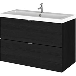 Hudson Reed CBI631 Fusion Modern Bathroom Wall Hung 2 Drawer Vanity Unit and Polymarble Basin, 579 x 805 x 360mm, Woodgrain Charcoal Black Hudson Reed CBI631 Fusion Modern Bathroom Wall Hung 2 Drawer Vanity Unit and Polymarble Basin, 579 x 805 x 360mm, Woodgrain Charcoal Black