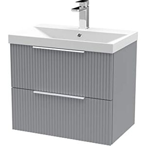 Hudson Reed DFF293D Fluted Modern Bathroom Wall Hung 2 Drawer Vanity Basin Unit with Thin-Edge Ceramic Basin, 600mm, Satin Grey Hudson Reed DFF293D Fluted Modern Bathroom Wall Hung 2 Drawer Vanity Basin Unit with Thin-Edge Ceramic Basin, 600mm, Satin Grey