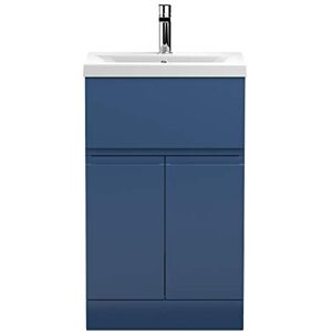 Hudson Reed URB301A Urban Modern Bathroom Floor Standing Vanity Basin Unit with 2 Doors and 1 Soft Close Drawer and Ceramic 40mm Profile Sink, 500mm, Satin Blue Hudson Reed URB301A Urban Modern Bathroom Floor Standing Vanity Basin Unit with 2 Doors and 1 Soft Close Drawer and Ceramic 40mm Profile Sink, 500mm, Satin Blue
