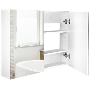 HOMCOM Double Door Wall Mounted Glass Mirror Cabinet Modern Storage Unit Bathroom Shelf Organiser Waterproof Wooden Frame 80W x 15D x 60H cm HOMCOM Double Door Wall Mounted Glass Mirror Cabinet Modern Storage Unit Bathroom Shelf Organiser Waterproof Wooden Frame 80W x 15D x 60H cm
