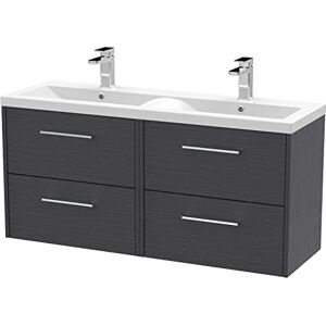 Hudson Reed JNU2224F Juno Modern Bathroom Wall Hung 4-Drawer Vanity with Ceramic Double Basin, 1200mm, Woodgrain Graphite Grey Hudson Reed JNU2224F Juno Modern Bathroom Wall Hung 4-Drawer Vanity with Ceramic Double Basin, 1200mm, Woodgrain Graphite Grey