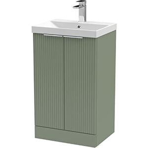 Hudson Reed DFF823D Fluted Modern Bathroom Floor Standing 2 Door Vanity Basin Unit with Thin-Edge Ceramic Basin, 500mm, Satin Green Hudson Reed DFF823D Fluted Modern Bathroom Floor Standing 2 Door Vanity Basin Unit with Thin-Edge Ceramic Basin, 500mm, Satin Green