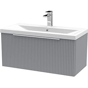 Hudson Reed DFF296A Fluted Modern Bathroom Wall Hung 1 Drawer Vanity Basin Unit with Mid-Edge Ceramic Basin, 800mm, Satin Grey Hudson Reed DFF296A Fluted Modern Bathroom Wall Hung 1 Drawer Vanity Basin Unit with Mid-Edge Ceramic Basin, 800mm, Satin Grey