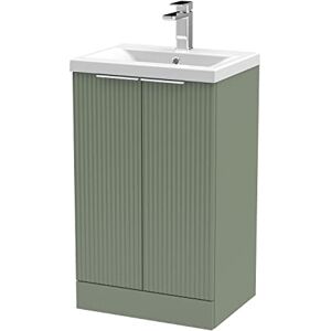 Hudson Reed DFF823A Fluted Modern Bathroom Floor Standing 2 Door Vanity Basin Unit with Mid-Edge Ceramic Basin, 500mm, Satin Green Hudson Reed DFF823A Fluted Modern Bathroom Floor Standing 2 Door Vanity Basin Unit with Mid-Edge Ceramic Basin, 500mm, Satin Green
