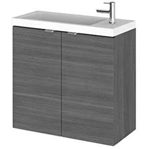 Hudson Reed CBI529 Fusion Modern Bathroom Wall Hung Compact 2 Door Vanity Unit and Polymarble Basin, 579 x 605 x 255mm, Woodgrain Anthracite Hudson Reed CBI529 Fusion Modern Bathroom Wall Hung Compact 2 Door Vanity Unit and Polymarble Basin, 579 x 605 x 255mm, Woodgrain Anthracite