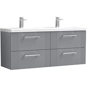 nuie DPF293F Deco Modern Bathroom Wall Hung 4 Drawer Part Fluted Vanity Unit with Twin Ceramic Basin, Satin Grey nuie DPF293F Deco Modern Bathroom Wall Hung 4 Drawer Part Fluted Vanity Unit with Twin Ceramic Basin, Satin Grey