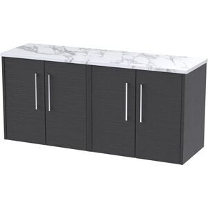 Hudson Reed JNU2223LCM2 Juno Modern Bathroom Wall Hung 4 Door Vanity Unit and Carrera Marble Laminate Worktop, 1200mm, Graphite Grey Woodgrain Hudson Reed JNU2223LCM2 Juno Modern Bathroom Wall Hung 4 Door Vanity Unit and Carrera Marble Laminate Worktop, 1200mm, Graphite Grey Woodgrain