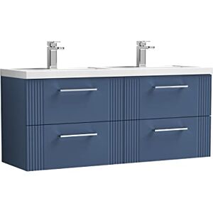 nuie DPF393C Deco Modern Bathroom Wall Hung 4 Drawer Part Fluted Vanity Unit with Twin Polymarble Basin, Satin Blue nuie DPF393C Deco Modern Bathroom Wall Hung 4 Drawer Part Fluted Vanity Unit with Twin Polymarble Basin, Satin Blue