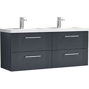 nuie DPF1493C Deco Modern Bathroom Wall Hung 4 Drawer Part Fluted Vanity Unit with Twin Polymarble Basin, Satin Anthracite nuie DPF1493C Deco Modern Bathroom Wall Hung 4 Drawer Part Fluted Vanity Unit with Twin Polymarble Basin, Satin Anthracite
