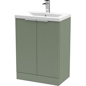 Hudson Reed DFF825A Fluted Modern Bathroom Floor Standing 2 Door Vanity Basin Unit with Mid-Edge Ceramic Basin, 600mm, Satin Green Hudson Reed DFF825A Fluted Modern Bathroom Floor Standing 2 Door Vanity Basin Unit with Mid-Edge Ceramic Basin, 600mm, Satin Green