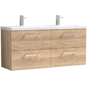 nuie ARN3024F Arno Modern Bathroom Wall Hung 4 Soft Close Drawer Vanity Unit and Double Ceramic Basin, 1200mm, Bleached Oak Woodgrain nuie ARN3024F Arno Modern Bathroom Wall Hung 4 Soft Close Drawer Vanity Unit and Double Ceramic Basin, 1200mm, Bleached Oak Woodgrain