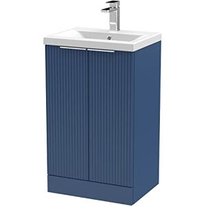 Hudson Reed DFF323A Fluted Modern Bathroom Floor Standing 2 Door Vanity Basin Unit with Mid-Edge Ceramic Basin, 500mm, Satin Blue Hudson Reed DFF323A Fluted Modern Bathroom Floor Standing 2 Door Vanity Basin Unit with Mid-Edge Ceramic Basin, 500mm, Satin Blue