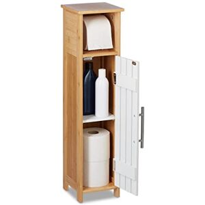 Relaxdays Bathroom Cabinet, Toilet Roll Holder, Free-standing, Wooden, Storage, Cupboard, HxWxD: 71x18x20cm, Brown/White, Bamboo, 71 x 18 x 20 cm Relaxdays Bathroom Cabinet, Toilet Roll Holder, Free-standing, Wooden, Storage, Cupboard, HxWxD: 71x18x20cm, Brown/White, Bamboo, 71 x 18 x 20 cm