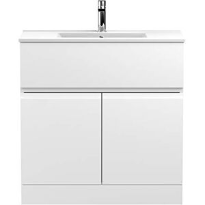 Hudson Reed URB105B Urban Modern Bathroom Floor Standing Vanity Basin Unit with 2 Doors and 1 Soft Close Drawer and Ceramic 18mm Profile Sink, 800mm, Satin White Hudson Reed URB105B Urban Modern Bathroom Floor Standing Vanity Basin Unit with 2 Doors and 1 Soft Close Drawer and Ceramic 18mm Profile Sink, 800mm, Satin White