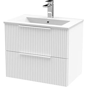 Hudson Reed DFF193B Fluted Modern Bathroom Wall Hung 2 Drawer Vanity Unit with Minimalist Ceramic Basin, Satin White Hudson Reed DFF193B Fluted Modern Bathroom Wall Hung 2 Drawer Vanity Unit with Minimalist Ceramic Basin, Satin White
