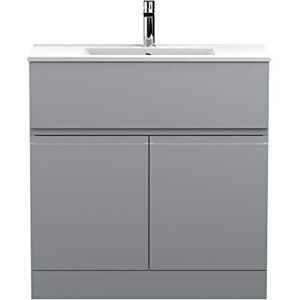 Hudson Reed URB205B Urban Modern Bathroom Floor Standing Vanity Basin Unit with 2 Doors and 1 Soft Close Drawer and Ceramic 18mm Profile Sink, 800mm, Satin Grey Hudson Reed URB205B Urban Modern Bathroom Floor Standing Vanity Basin Unit with 2 Doors and 1 Soft Close Drawer and Ceramic 18mm Profile Sink, 800mm, Satin Grey