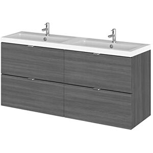 Hudson Reed CBI532 Fusion Modern Bathroom Wall Hung 4 Drawer Vanity Unit and Double Polymarble Basin, 579 x 1205 x 360mm, Woodgrain Anthracite Hudson Reed CBI532 Fusion Modern Bathroom Wall Hung 4 Drawer Vanity Unit and Double Polymarble Basin, 579 x 1205 x 360mm, Woodgrain Anthracite