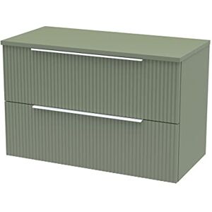 Hudson Reed DFF895W Fluted Modern Bathroom Wall Hung 2 Drawer Vanity Unit with Colour Match Worktop, 800mm, Satin Green Hudson Reed DFF895W Fluted Modern Bathroom Wall Hung 2 Drawer Vanity Unit with Colour Match Worktop, 800mm, Satin Green