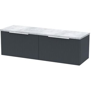 Hudson Reed DFF1494LBG2 Fluted Modern Bathroom Wall Hung 2 Soft Close Drawer Vanity Unit and Bellato Grey Laminate Worktop, 1200mm, Soft Black Hudson Reed DFF1494LBG2 Fluted Modern Bathroom Wall Hung 2 Soft Close Drawer Vanity Unit and Bellato Grey Laminate Worktop, 1200mm, Soft Black