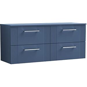 nuie DPF393W2 Deco Modern Bathroom Wall Hung 4 Drawer Part Fluted Vanity Basin Unit with Double Worktop, 1200mm, Satin Blue nuie DPF393W2 Deco Modern Bathroom Wall Hung 4 Drawer Part Fluted Vanity Basin Unit with Double Worktop, 1200mm, Satin Blue
