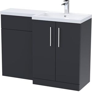 nuie ARN1411R Arno Modern Bathroom Right Hand 2 Close Door Vanity Basin and WC Combination Unit, 1100 x 390mm, Soft Black nuie ARN1411R Arno Modern Bathroom Right Hand 2 Close Door Vanity Basin and WC Combination Unit, 1100 x 390mm, Soft Black