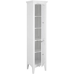Teamson Home Free Standing Linen Storage Cabinet, Tall Bathroom Cabinet, Wooden Bathroom Storage, 2 Louvred Doors, 5 Shelves, White, Glancy Collection Teamson Home Free Standing Linen Storage Cabinet, Tall Bathroom Cabinet, Wooden Bathroom Storage, 2 Louvred Doors, 5 Shelves, White, Glancy Collection