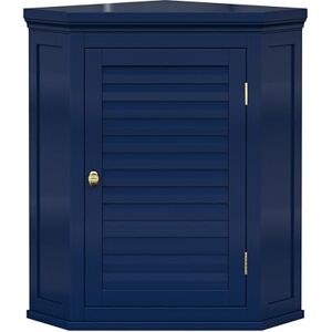 Teamson Home Glancy Removable Corner Wall Cabinet with Faux Louvered Door, Navy Teamson Home Glancy Removable Corner Wall Cabinet with Faux Louvered Door, Navy