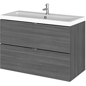 Hudson Reed CBI531 Fusion Modern Bathroom Wall Hung 2 Drawer Vanity Unit and Polymarble Basin, 579 x 805 x 360mm, Woodgrain Anthracite Hudson Reed CBI531 Fusion Modern Bathroom Wall Hung 2 Drawer Vanity Unit and Polymarble Basin, 579 x 805 x 360mm, Woodgrain Anthracite