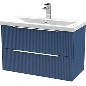 Hudson Reed DFF395A Fluted Modern Bathroom Wall Hung 2 Drawer Vanity Basin Unit with Mid-Edge Ceramic Basin, 800mm, Satin Blue Hudson Reed DFF395A Fluted Modern Bathroom Wall Hung 2 Drawer Vanity Basin Unit with Mid-Edge Ceramic Basin, 800mm, Satin Blue