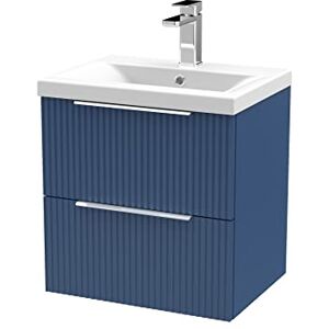 Hudson Reed DFF392A Fluted Modern Bathroom Wall Hung 2 Drawer Vanity Basin Unit with Mid-Edge Ceramic Basin, 500mm, Satin Blue Hudson Reed DFF392A Fluted Modern Bathroom Wall Hung 2 Drawer Vanity Basin Unit with Mid-Edge Ceramic Basin, 500mm, Satin Blue