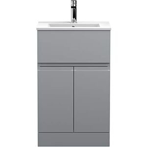Hudson Reed URB201B Urban Modern Bathroom Floor Standing Vanity Basin Unit with 2 Doors and 1 Soft Close Drawer and Ceramic 18mm Profile Sink, 500mm, Satin Grey Hudson Reed URB201B Urban Modern Bathroom Floor Standing Vanity Basin Unit with 2 Doors and 1 Soft Close Drawer and Ceramic 18mm Profile Sink, 500mm, Satin Grey