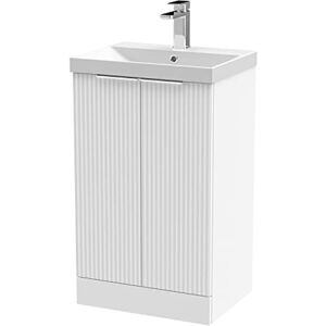 Hudson Reed DFF123D Fluted Modern Bathroom Floor Standing 2 Door Vanity Basin Unit with Thin-Edge Ceramic Basin, 500mm, Satin White Hudson Reed DFF123D Fluted Modern Bathroom Floor Standing 2 Door Vanity Basin Unit with Thin-Edge Ceramic Basin, 500mm, Satin White