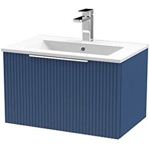 Hudson Reed DFF394B Fluted Modern Bathroom Wall Hung 1 Drawer Vanity Basin Unit with Minimalist Ceramic Basin, 600mm, Satin Blue Hudson Reed DFF394B Fluted Modern Bathroom Wall Hung 1 Drawer Vanity Basin Unit with Minimalist Ceramic Basin, 600mm, Satin Blue