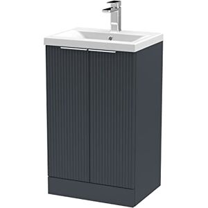 Hudson Reed DFF1423A Fluted Modern Bathroom Floor Standing 2 Door Vanity Basin Unit with Mid-Edge Ceramic Basin, 500mm, Soft Black Hudson Reed DFF1423A Fluted Modern Bathroom Floor Standing 2 Door Vanity Basin Unit with Mid-Edge Ceramic Basin, 500mm, Soft Black