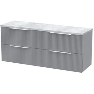 Hudson Reed DFF293LBG2 Fluted Modern Bathroom Wall Hung 4 Soft Close Drawer Vanity Unit and Bellato Grey Laminate Worktop, 1200mm, Satin Grey Hudson Reed DFF293LBG2 Fluted Modern Bathroom Wall Hung 4 Soft Close Drawer Vanity Unit and Bellato Grey Laminate Worktop, 1200mm, Satin Grey