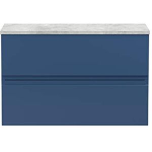 Hudson Reed URB306LBG Urban Modern Bathroom Wall Hung Vanity Unit with 2 Soft Close Drawers and Grey Worktop, 800mm, Satin Blue Hudson Reed URB306LBG Urban Modern Bathroom Wall Hung Vanity Unit with 2 Soft Close Drawers and Grey Worktop, 800mm, Satin Blue
