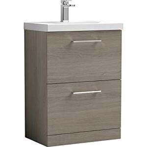 nuie ARN2533D Arno Modern Bathroom Floor Standing 2 Drawer Vanity Unit with Thin-Edge Ceramic Basin, Solace Oak nuie ARN2533D Arno Modern Bathroom Floor Standing 2 Drawer Vanity Unit with Thin-Edge Ceramic Basin, Solace Oak