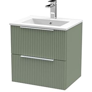 Hudson Reed DFF892B Fluted Modern Bathroom Wall Hung 2 Drawer Vanity Basin Unit with Minimalist Ceramic Basin, 500mm, Satin Green Hudson Reed DFF892B Fluted Modern Bathroom Wall Hung 2 Drawer Vanity Basin Unit with Minimalist Ceramic Basin, 500mm, Satin Green