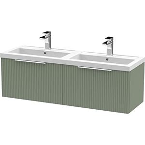 Hudson Reed DFF894C Fluted Modern Bathroom Wall Hung 2 Drawer Double Vanity Basin Unit with Twin Polymarble Basin, 1200mm, Satin Green Hudson Reed DFF894C Fluted Modern Bathroom Wall Hung 2 Drawer Double Vanity Basin Unit with Twin Polymarble Basin, 1200mm, Satin Green