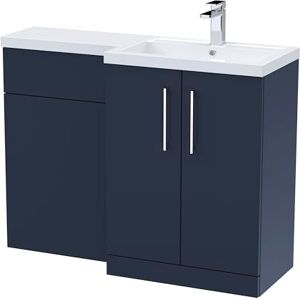 nuie ARN2911R Arno Modern Bathroom Right Hand 2 Soft Close Door Vanity Basin and WC Combination Unit, 1100 x 390mm, Midnight Blue nuie ARN2911R Arno Modern Bathroom Right Hand 2 Soft Close Door Vanity Basin and WC Combination Unit, 1100 x 390mm, Midnight Blue