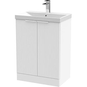 Hudson Reed DFF125D Fluted Modern Bathroom Floor Standing 2 Door Vanity Basin Unit with Thin-Edge Ceramic Basin, 600mm, Satin White Hudson Reed DFF125D Fluted Modern Bathroom Floor Standing 2 Door Vanity Basin Unit with Thin-Edge Ceramic Basin, 600mm, Satin White