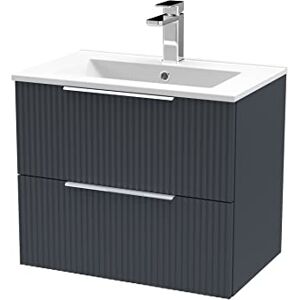 Hudson Reed DFF1493B Fluted Modern Bathroom Wall Hung 2 Drawer Vanity Basin Unit with Minimalist Ceramic Basin, 600mm, Soft Black Hudson Reed DFF1493B Fluted Modern Bathroom Wall Hung 2 Drawer Vanity Basin Unit with Minimalist Ceramic Basin, 600mm, Soft Black