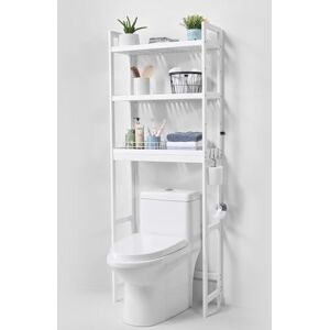 VEVOR Over the Toilet Storage, 3-Tier Adjustable Over Toilet Bathroom Organizer, Bamboo Storage Shelf Rack with 3 Hooks, Freestanding Easy Assembly Laundry Space Saver, Fit Most Toilets, White VEVOR Over the Toilet Storage, 3-Tier Adjustable Over Toilet Bathroom Organizer, Bamboo Storage Shelf Rack with 3 Hooks, Freestanding Easy Assembly Laundry Space Saver, Fit Most Toilets, White