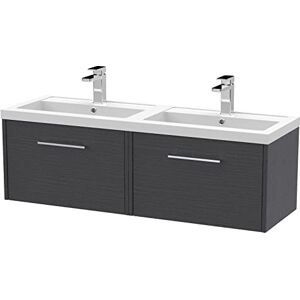 Hudson Reed JNU2222C Juno Modern Bathroom Wall Hung 2-Drawer Vanity with Polymarble Double Basin, 1200mm, Woodgrain Graphite Grey Hudson Reed JNU2222C Juno Modern Bathroom Wall Hung 2-Drawer Vanity with Polymarble Double Basin, 1200mm, Woodgrain Graphite Grey