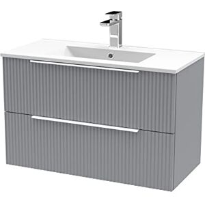 Hudson Reed DFF295B Fluted Modern Bathroom Wall Hung 2 Drawer Vanity Basin Unit with Minimalist Ceramic Basin, 800mm, Satin Grey Hudson Reed DFF295B Fluted Modern Bathroom Wall Hung 2 Drawer Vanity Basin Unit with Minimalist Ceramic Basin, 800mm, Satin Grey